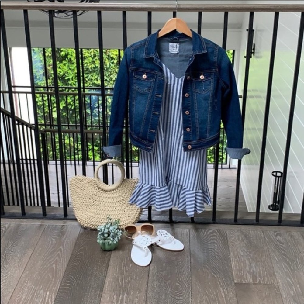 Boho Blue Striped Ruffle Hem Dress, XS 00/0/2 - Picture 7 of 10
